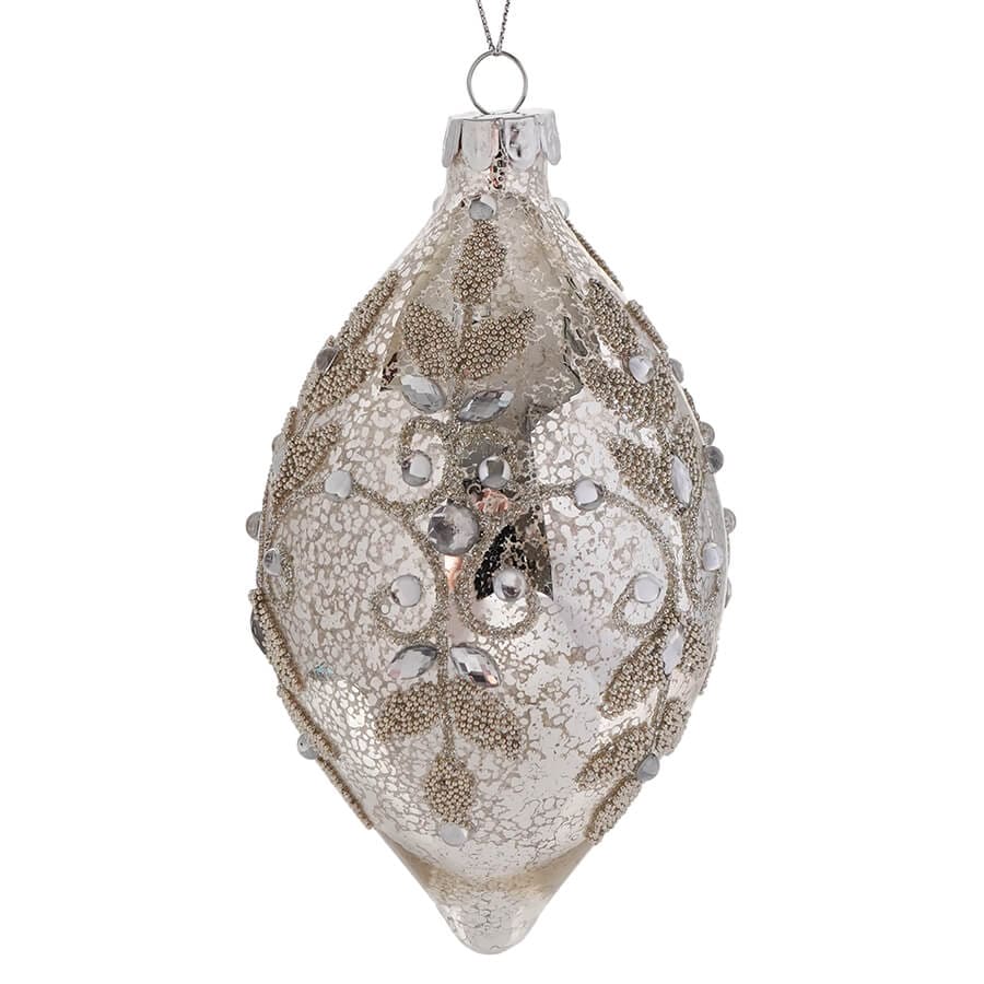 Mercury Glass Gemstone Leaf Pattern Finial Ornament - Ornaments