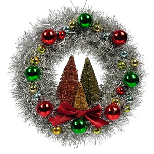 Merry & Bright Tinsel Wreath with Bottle Brush Trees