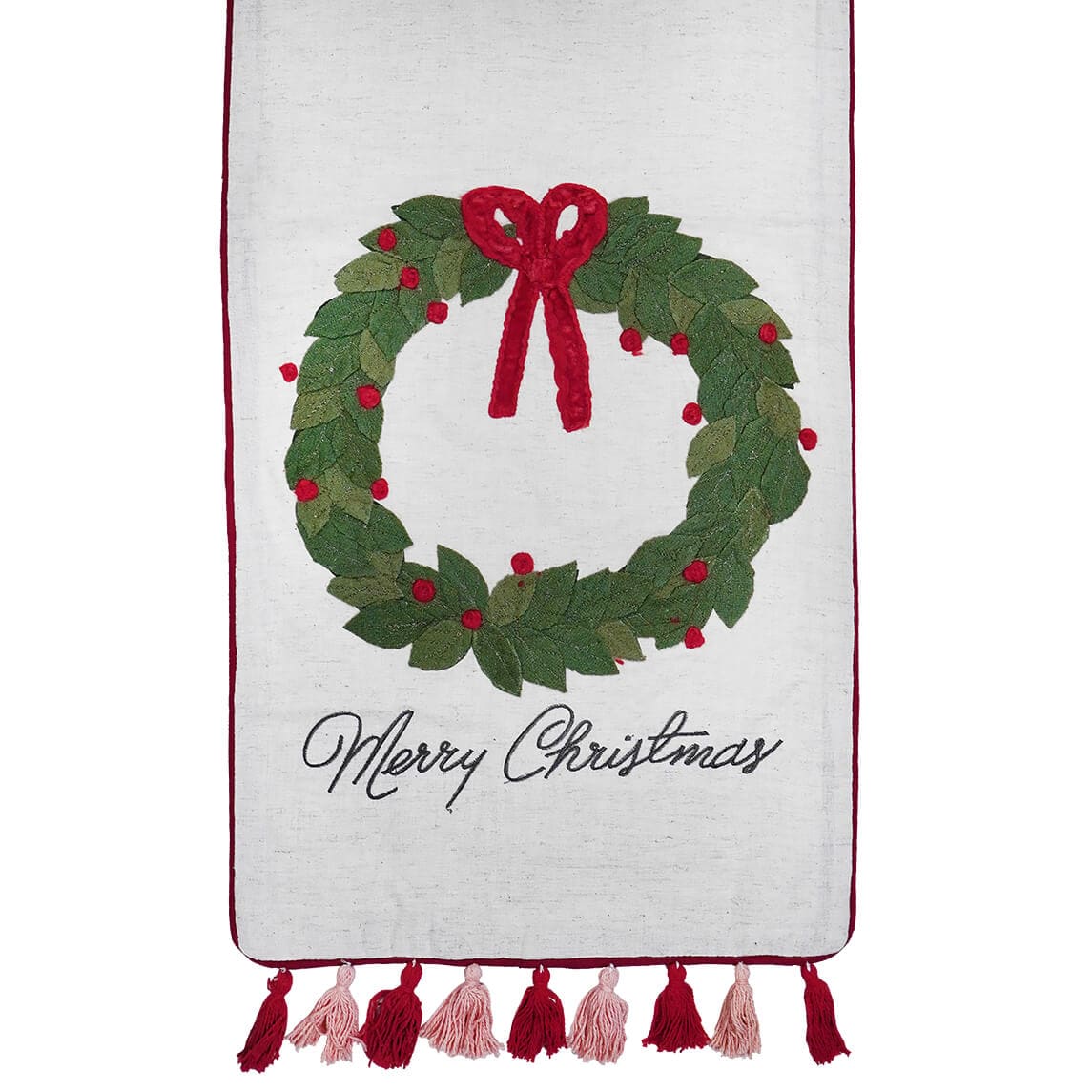 Merry Christmas Wreaths Table Runner - Christmas