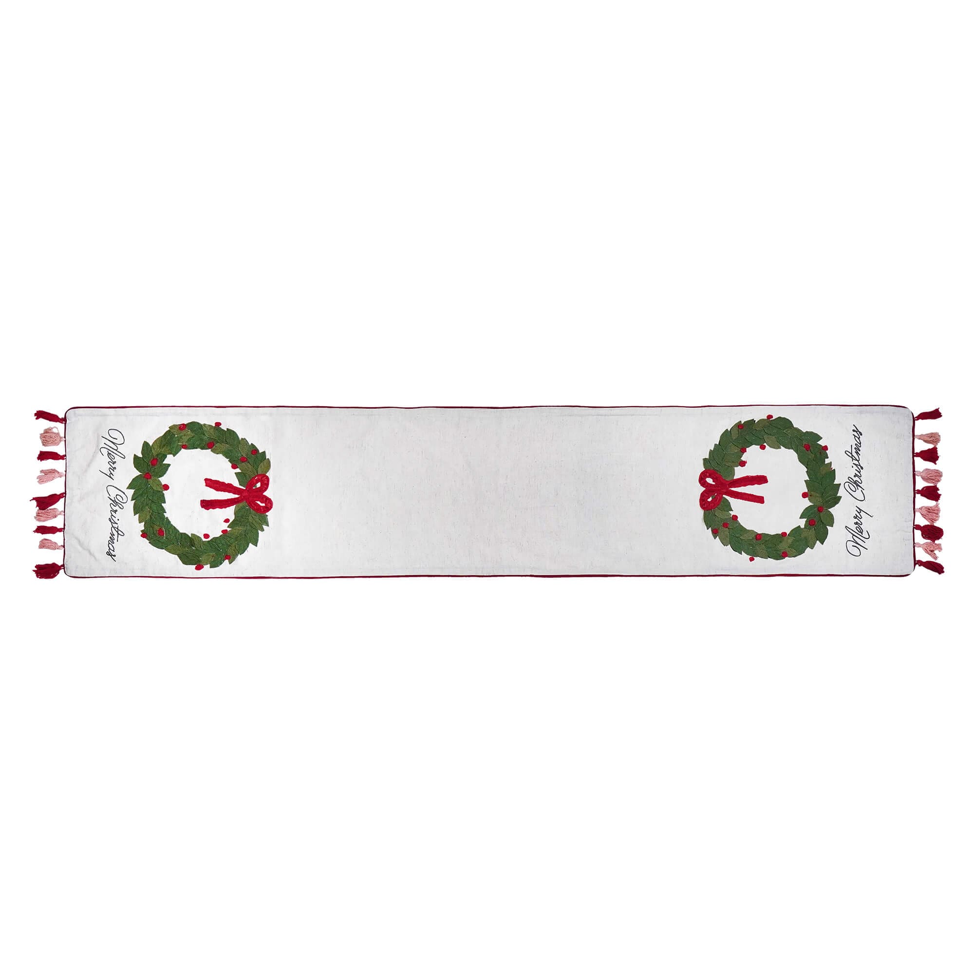 Merry Christmas Wreaths Table Runner - Christmas