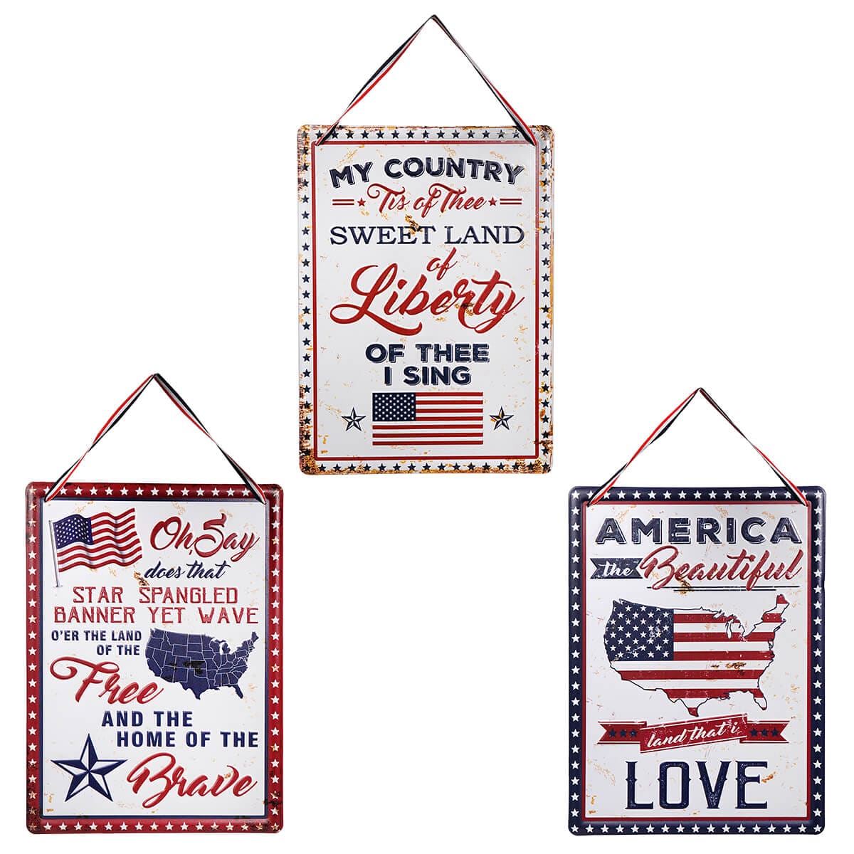 Metal Americana Wall Hanging Signs Set/3