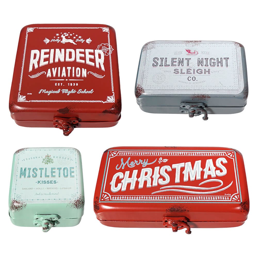 Metal Christmas Phrase Boxes Set/4