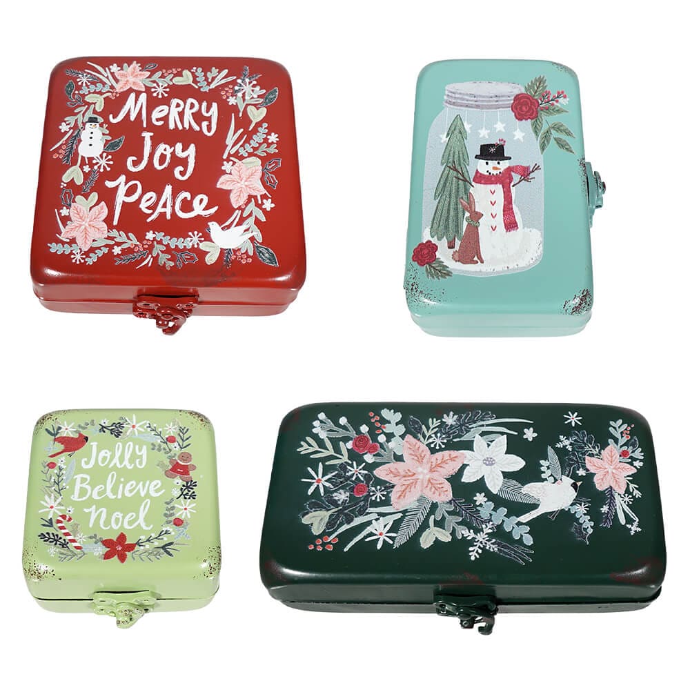 Metal Vintage Christmas Boxes Set/4