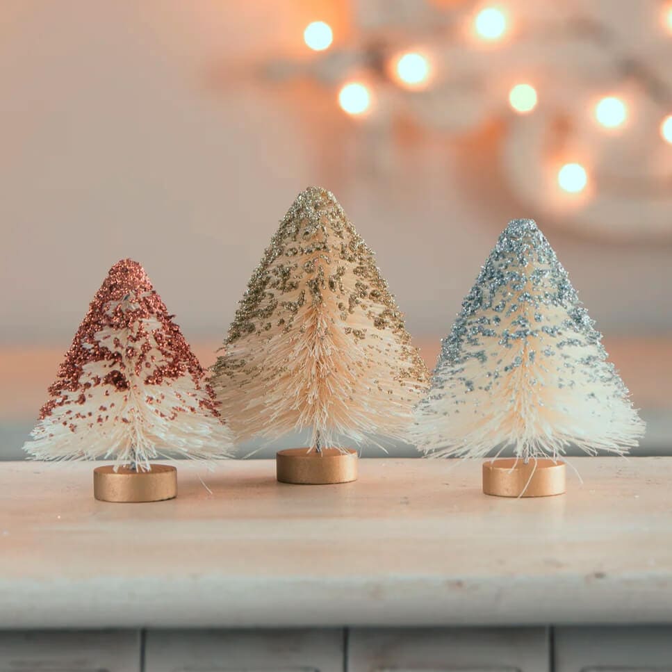 Metallic Mini Bottle Brush Trees Set/3