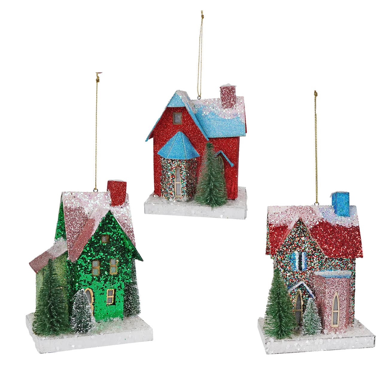 Mini & Bright Glitter House Ornaments Set/3 - Ornaments