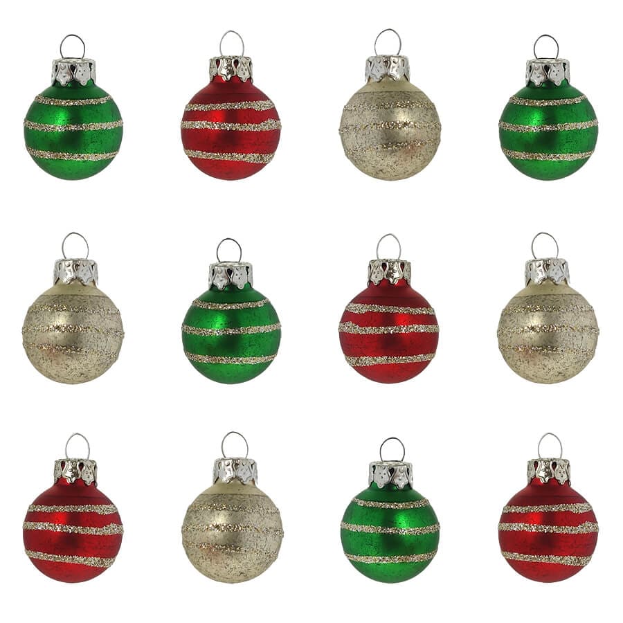 Mini Glitter Striped Ball Ornaments Set/12