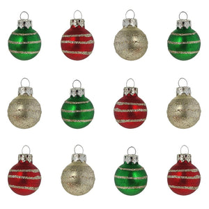 Mini Glitter Striped Ball Ornaments Set/12