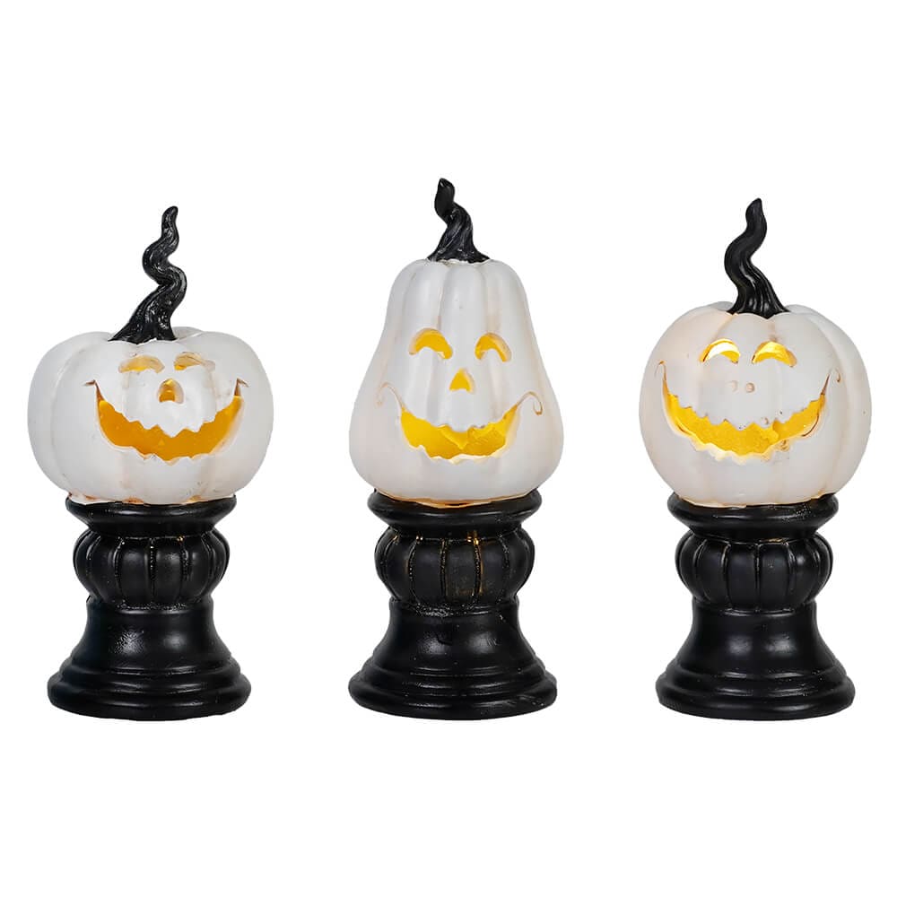 Mini Light Up Pedestal Pumpkins Set/3 - Halloween