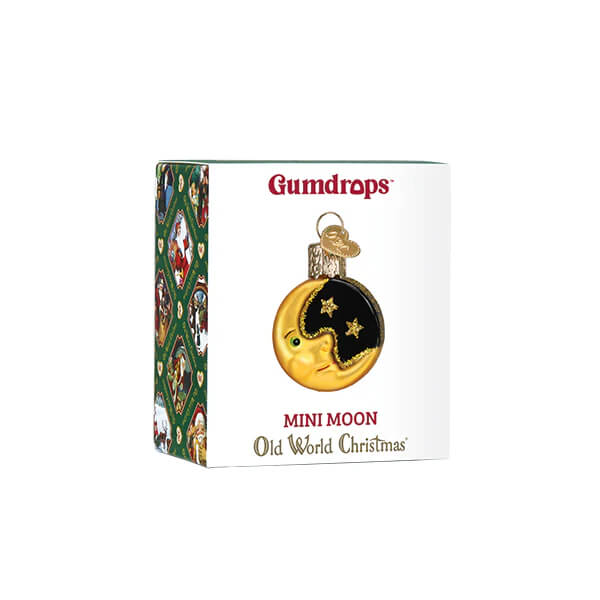 Gumdrops mini moon ornament with gold crescent moon black enamel and three gold stars christmas glass ornament