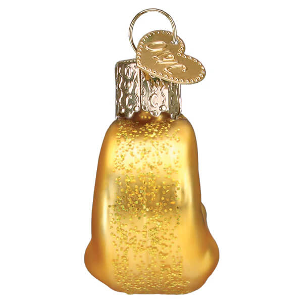 Golden glitter mini moon ornament with heart-shaped joy tag and ornate metallic cap perfect christmas glass ornament