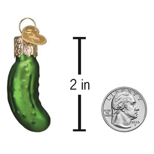 Green glass mini pickle ornament with gold metal cap and heart shaped tag perfect christmas glass ornament