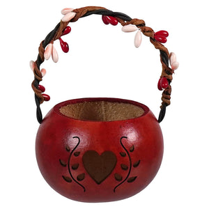Mini red valentine basket with braided handle decorated with red and white beads perfect for love bug gourd gifts