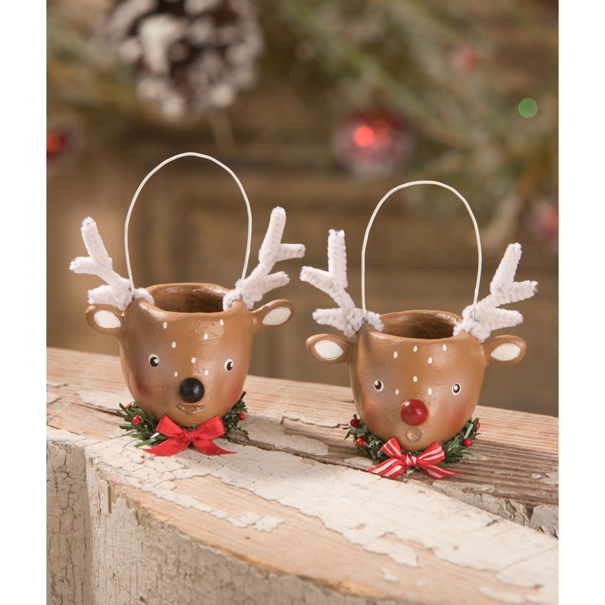 Mini Reindeer Bucket Ornaments Set/2