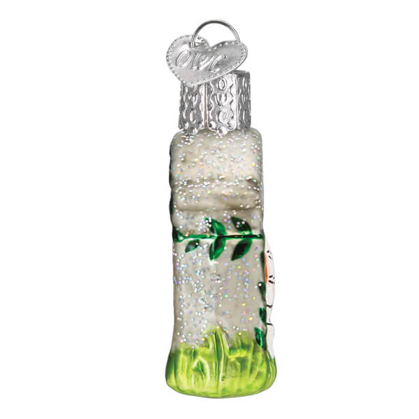 Mini tombstone ornament clear glass christmas glass ornament with silver heart cap and green leaf glitter design inside