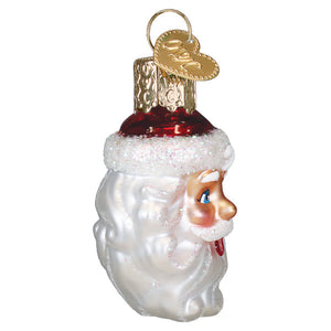 Mini winking santa glass ornament with red hat white beard and gold heart tag perfect christmas glass ornament