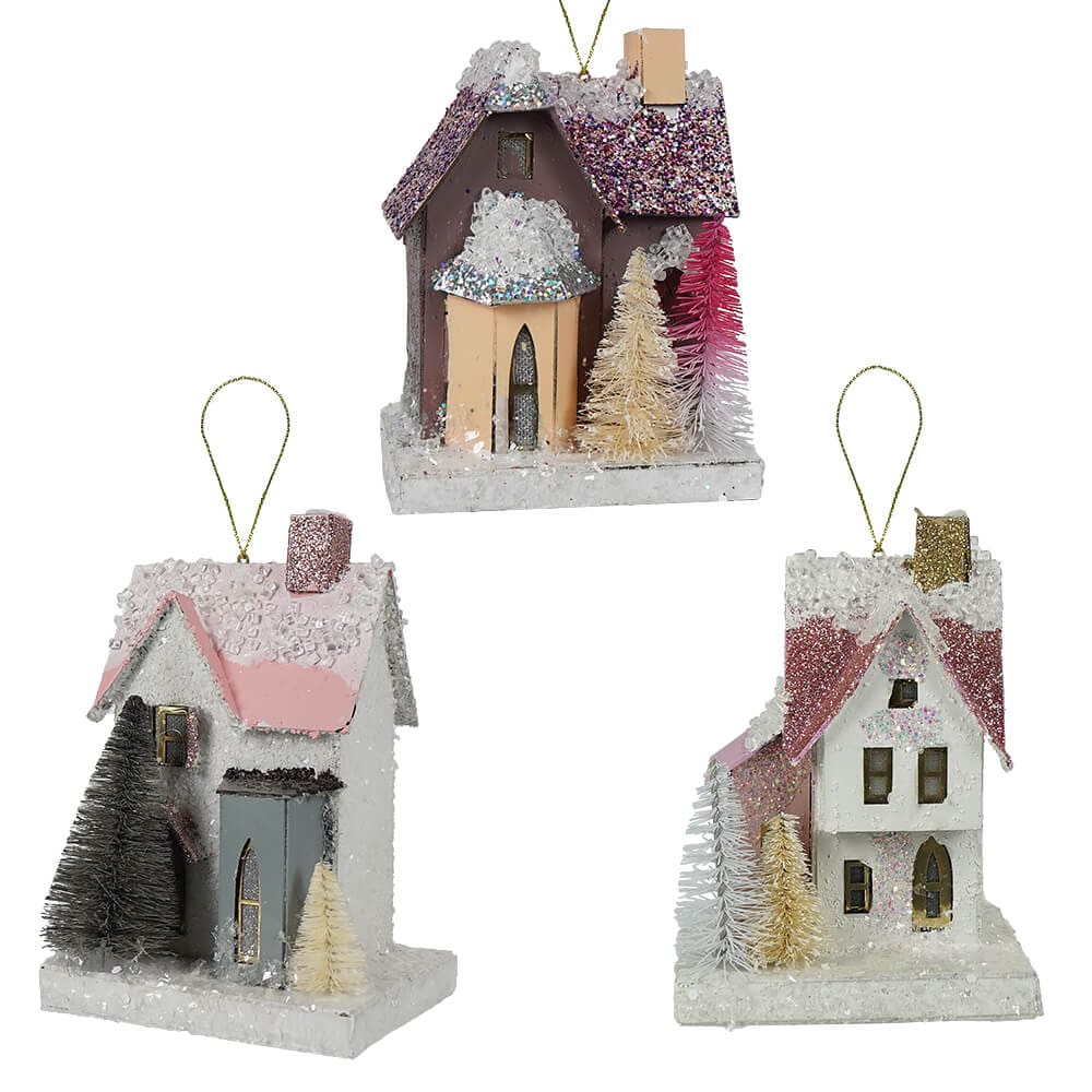 Mini Wintertide Glitter House Ornaments Set/3
