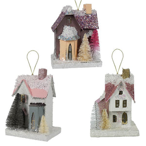 Mini Wintertide Glitter House Ornaments Set/3