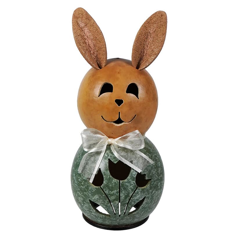 Miniature Green Willow Bunny Gourd With Tulip Cutout - Easter