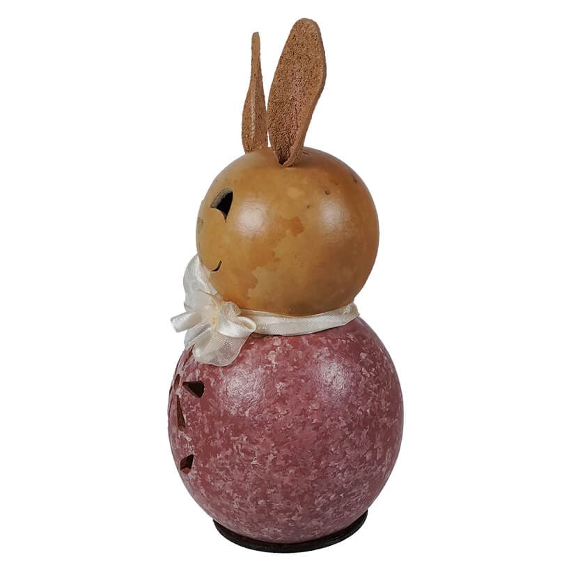 Miniature Pink Willow Bunny Gourd With Flower Cutout - Easter