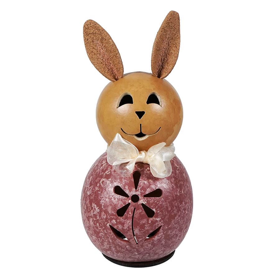 Miniature Pink Willow Bunny Gourd With Flower Cutout - Easter