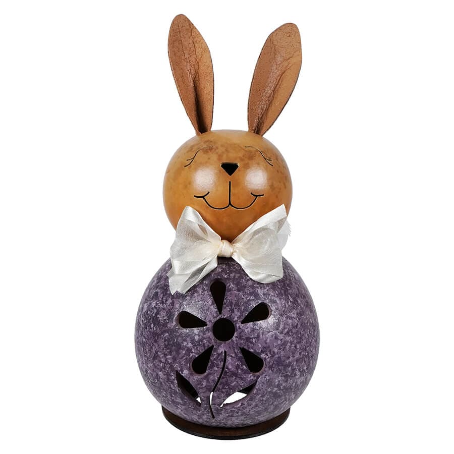 Miniature Purple Willow Bunny Gourd With Flower Cutout - Easter