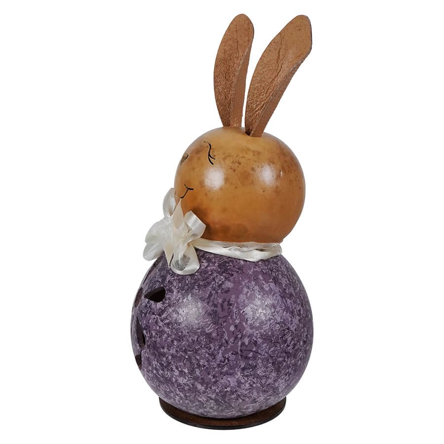 Miniature Purple Willow Bunny Gourd With Flower Cutout - Easter