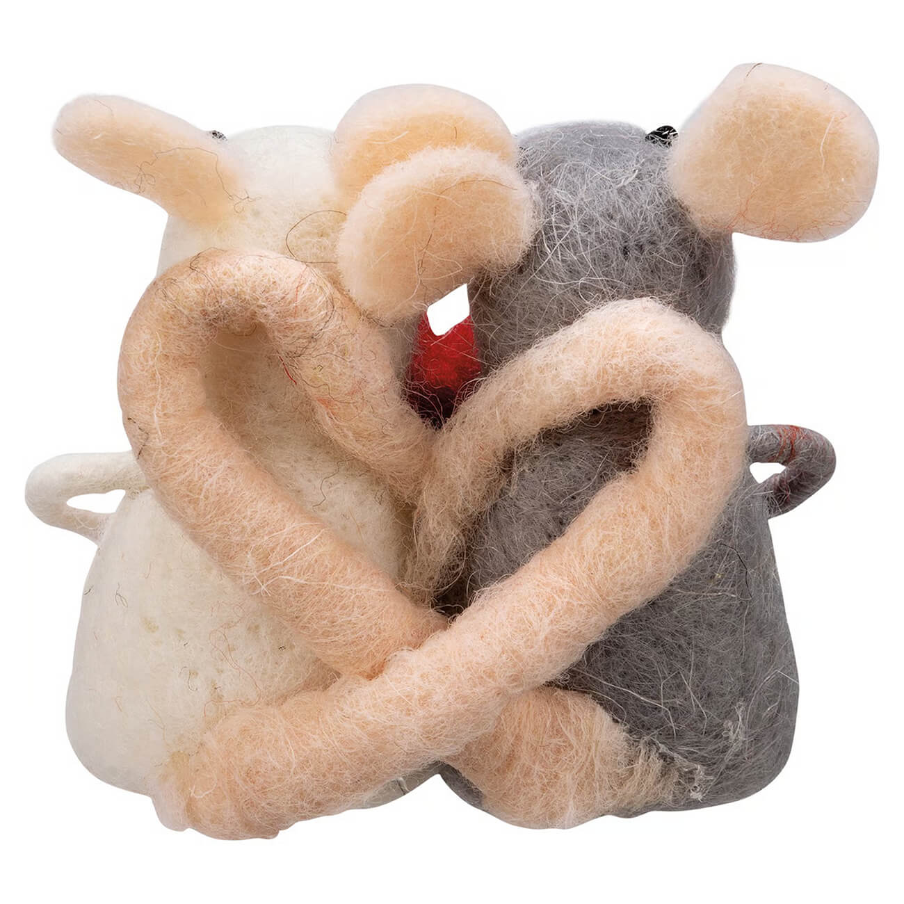 Two needle-felted mice mouse couple critter ornament white and gray forming valentine’s day figural decor heart shape