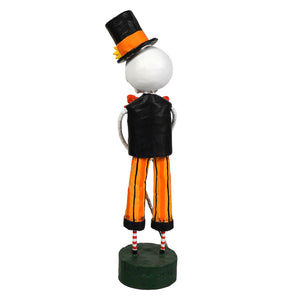 Mr bojangles skeleton figure wearing a black top hat orange striped pants and candy cane legs perfect for lori mitchell halloween