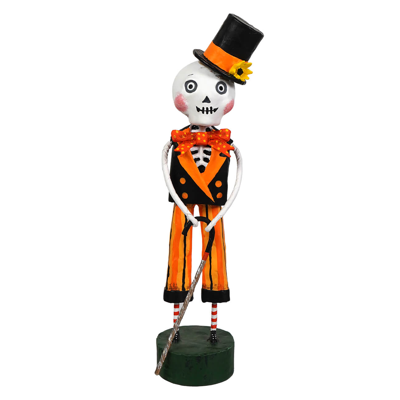 Mr bojangles skeleton figure wearing a black top hat orange vest and striped pants perfect for lori mitchell halloween