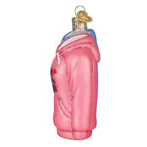 Pink glass hoodie ornament with glitter trim and gold heart tag mr and mrs hoodies ornament couples ornament