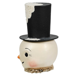 Charming white mr snowman container with black top hat and carrot nose perfect as jolly bobble snowman decor
