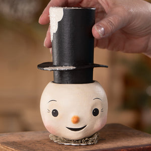 Mr snowman container jolly bobble snowman with white body, black top hat, carrot nose, and rosy cheeks for christmas decor