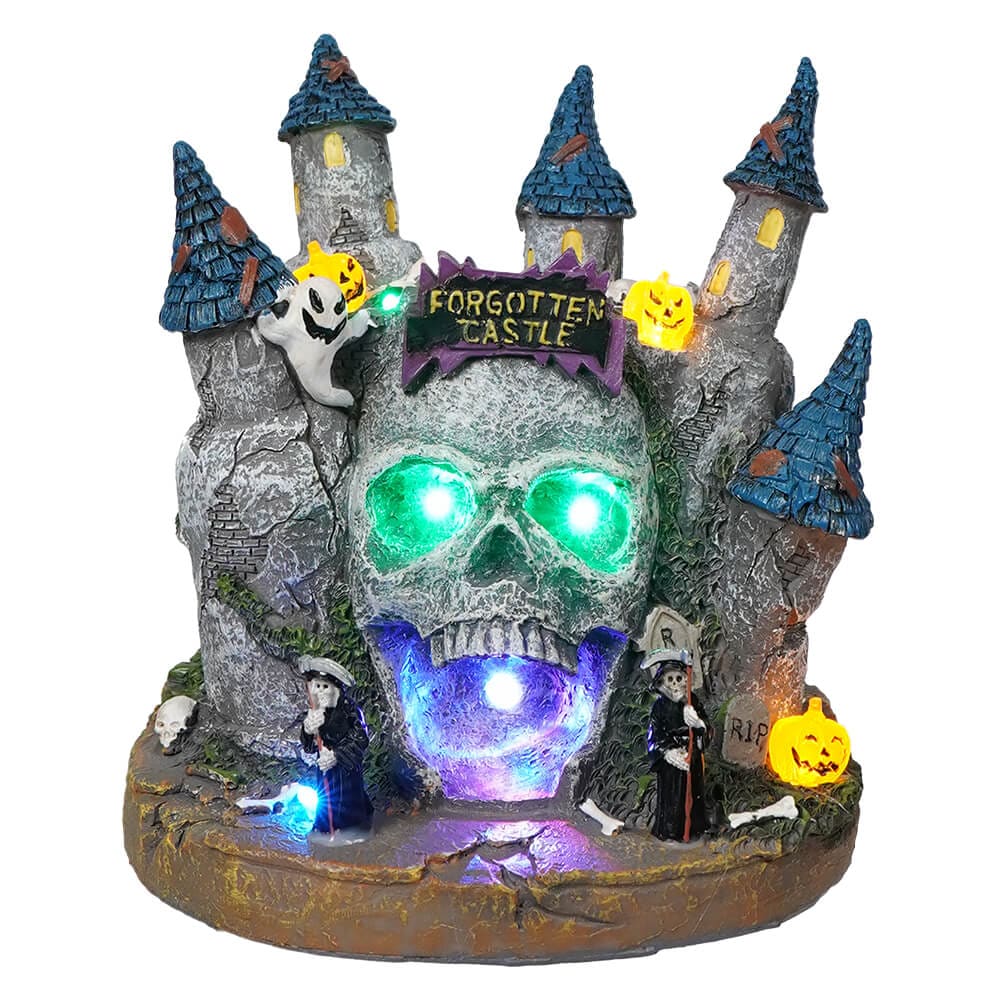 Multicolor LED Lighted Skull Castle Table Piece - Halloween