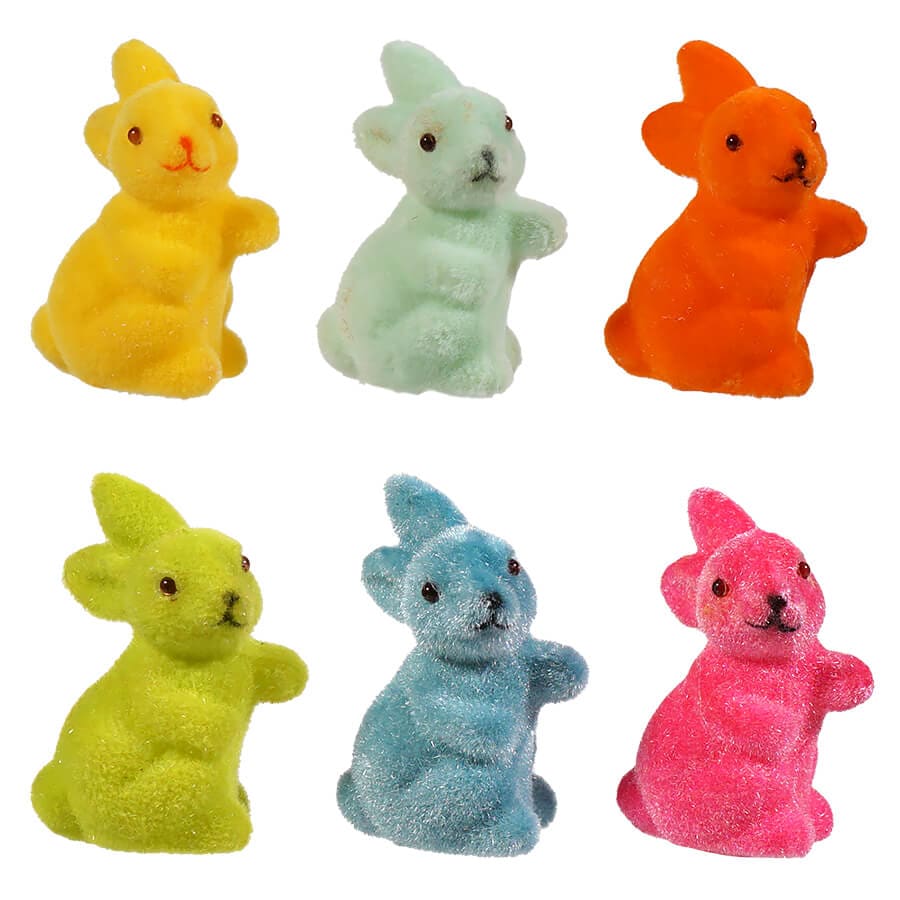 Multicolored Flocked Bunnies Set/6