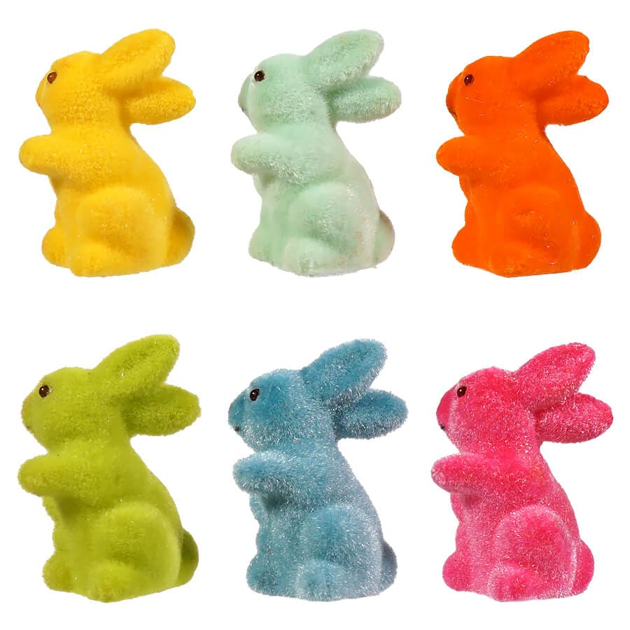 Multicolored Flocked Bunnies Set/6