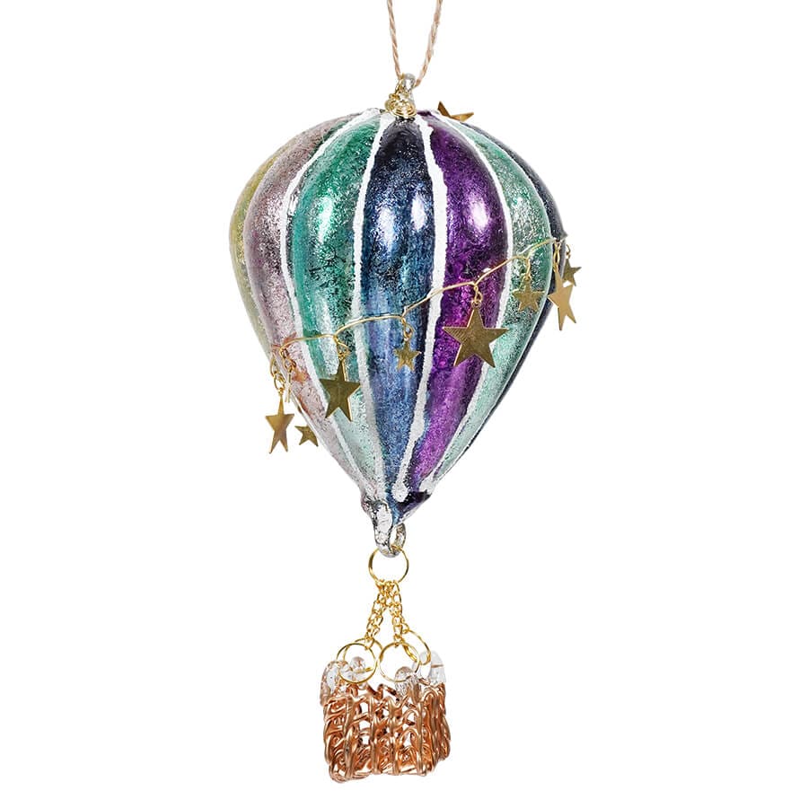 Multicolored Glass Hot Air Balloon Ornament