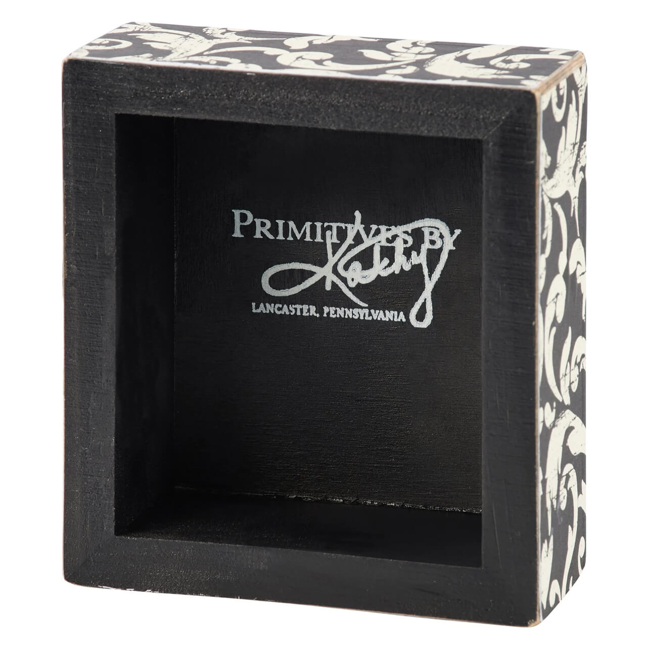 Black wooden wife box sign with white damask pattern and primitives by kathy branding from lancaster pennsylvania