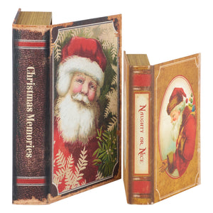 Vintage-style christmas vintage block book box set with red and brown faux leather covers and santa illustrations