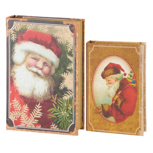 Vintage-style santa-themed naughty or nice book box set with merry christmas vintage red and white illustrated covers