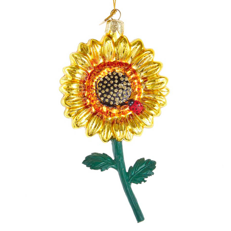 Ladybug On Sunflower Glass Ornament