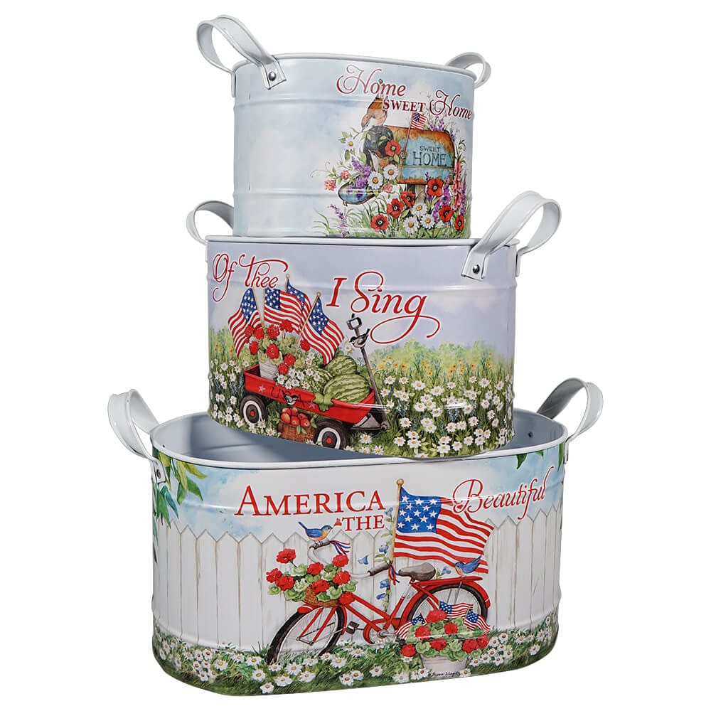 Nesting Galvanized Metal Americana Buckets Set/3