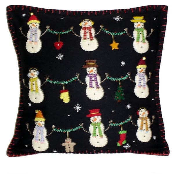 Nine Snowmen With Garland Pillow