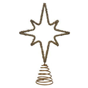 Old gold moravian star tree topper with gold glitter and spiral base for Christmas tree decoration