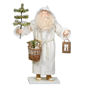 Old man winter santa figurine by bethany lowe designs white santa figure with fluffy beard holding icicle tree and lantern
