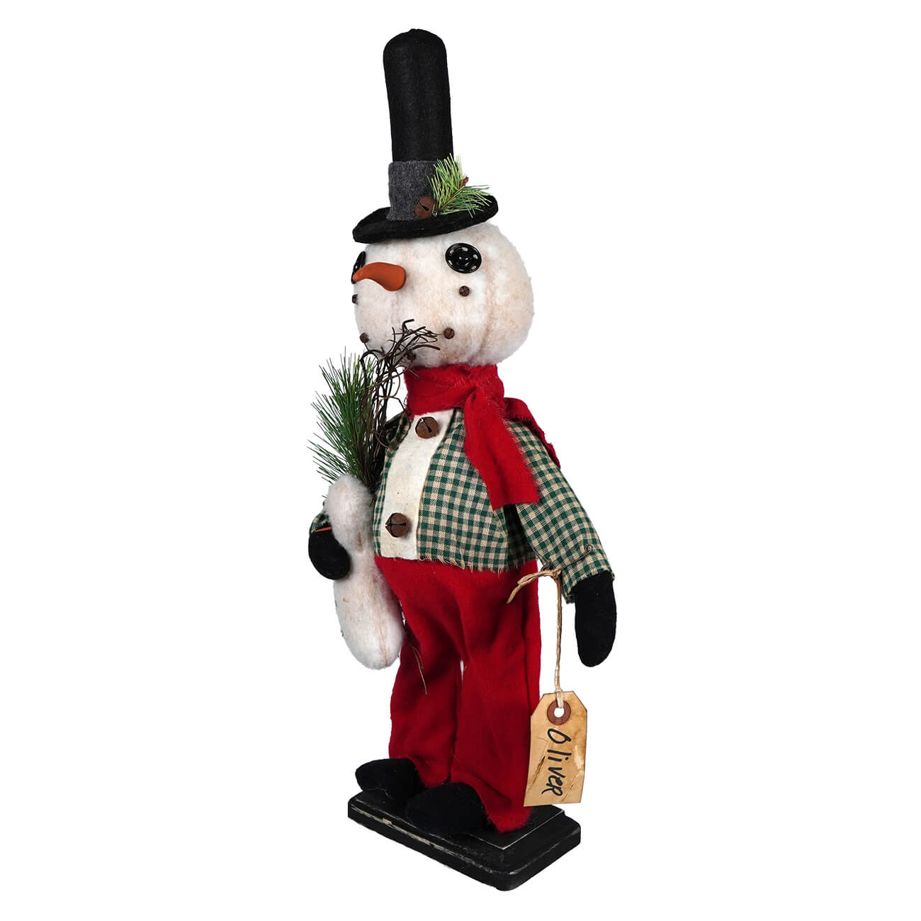 Oliver Snowman Wearing Plaid Green Shirt Red Pants & Top Hat - Christmas