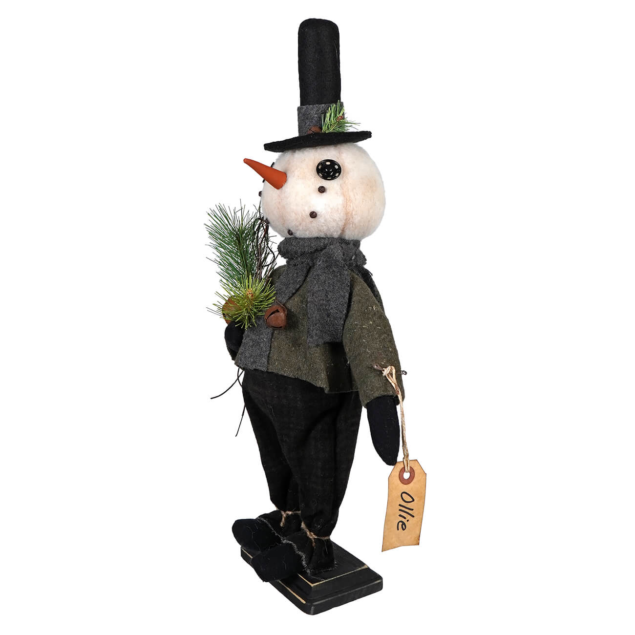 Ollie Snowman Wearing Green Coat & Top Hat - Christmas