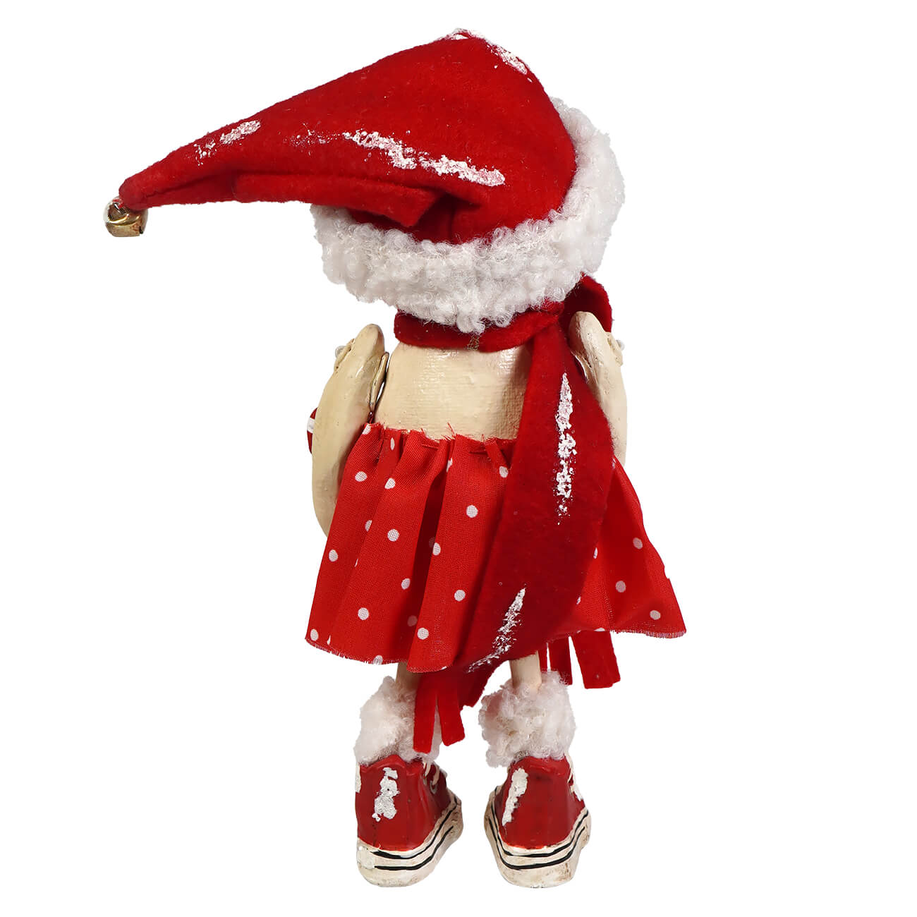 A festive red and white santa hat with fluffy trim and glittery snowflakes by bethany lowe designs rosemary robin seeber