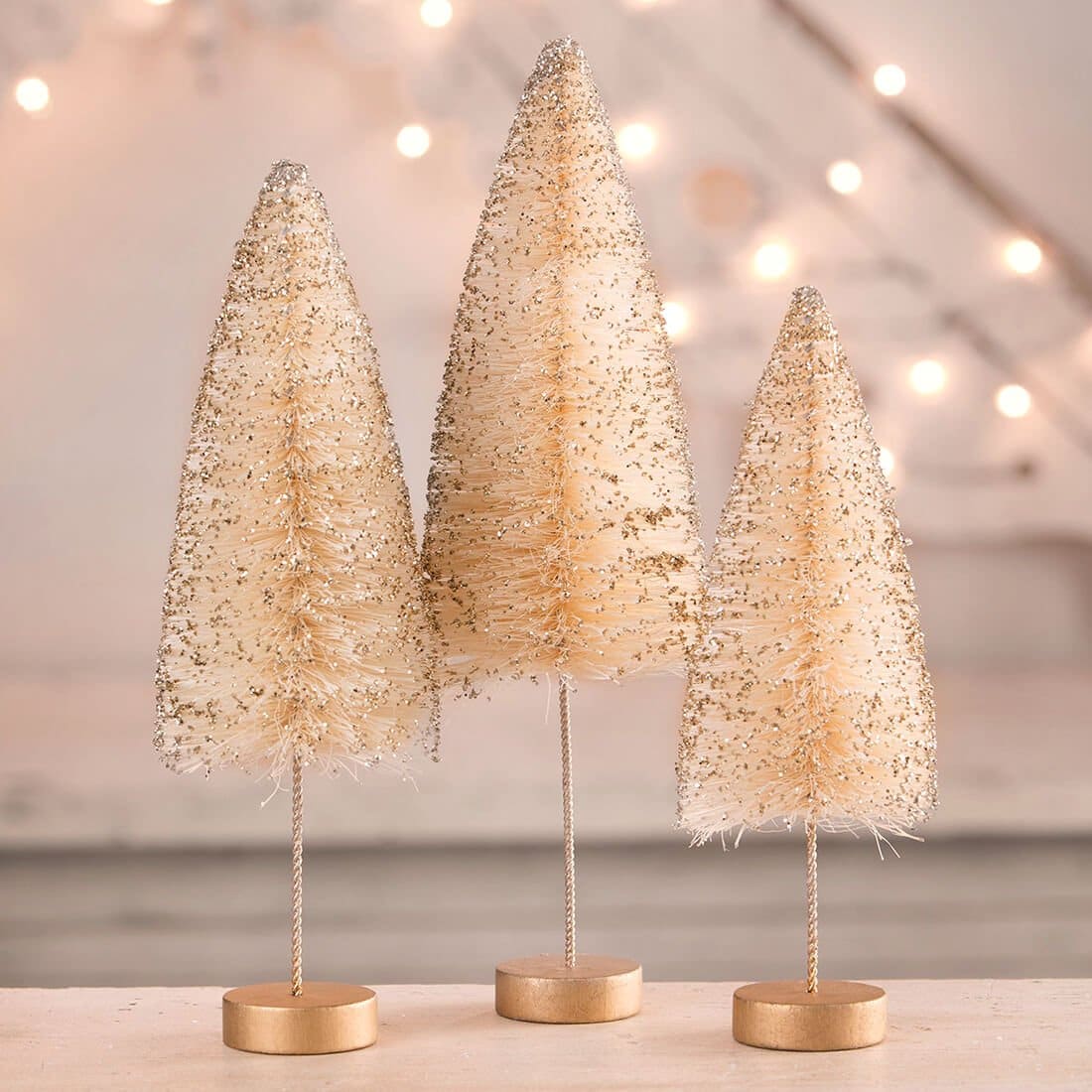 Opal Gold Glow Bottle Brush Trees Set/3