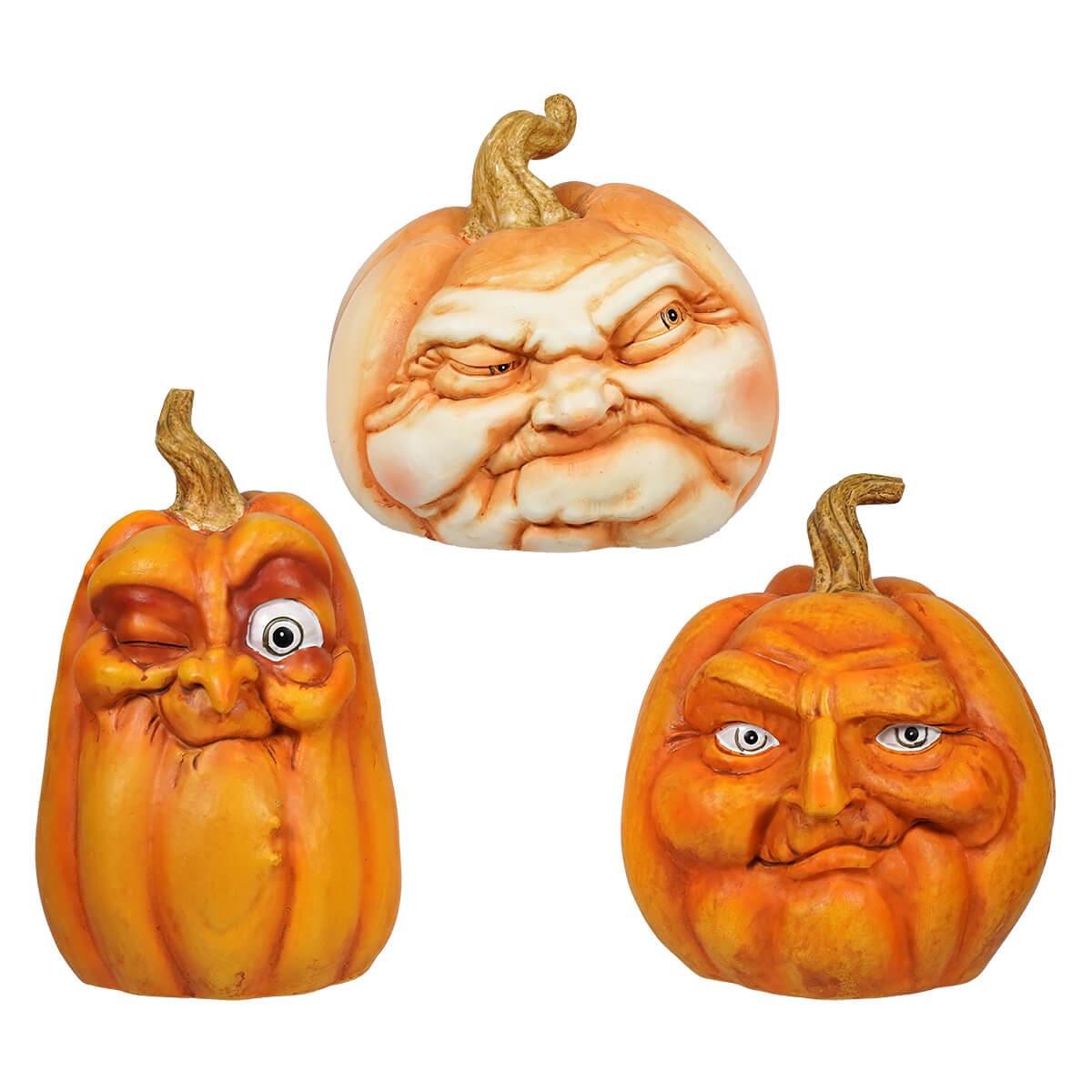 Orange Character Face Pumpkins Set/3 - Halloween