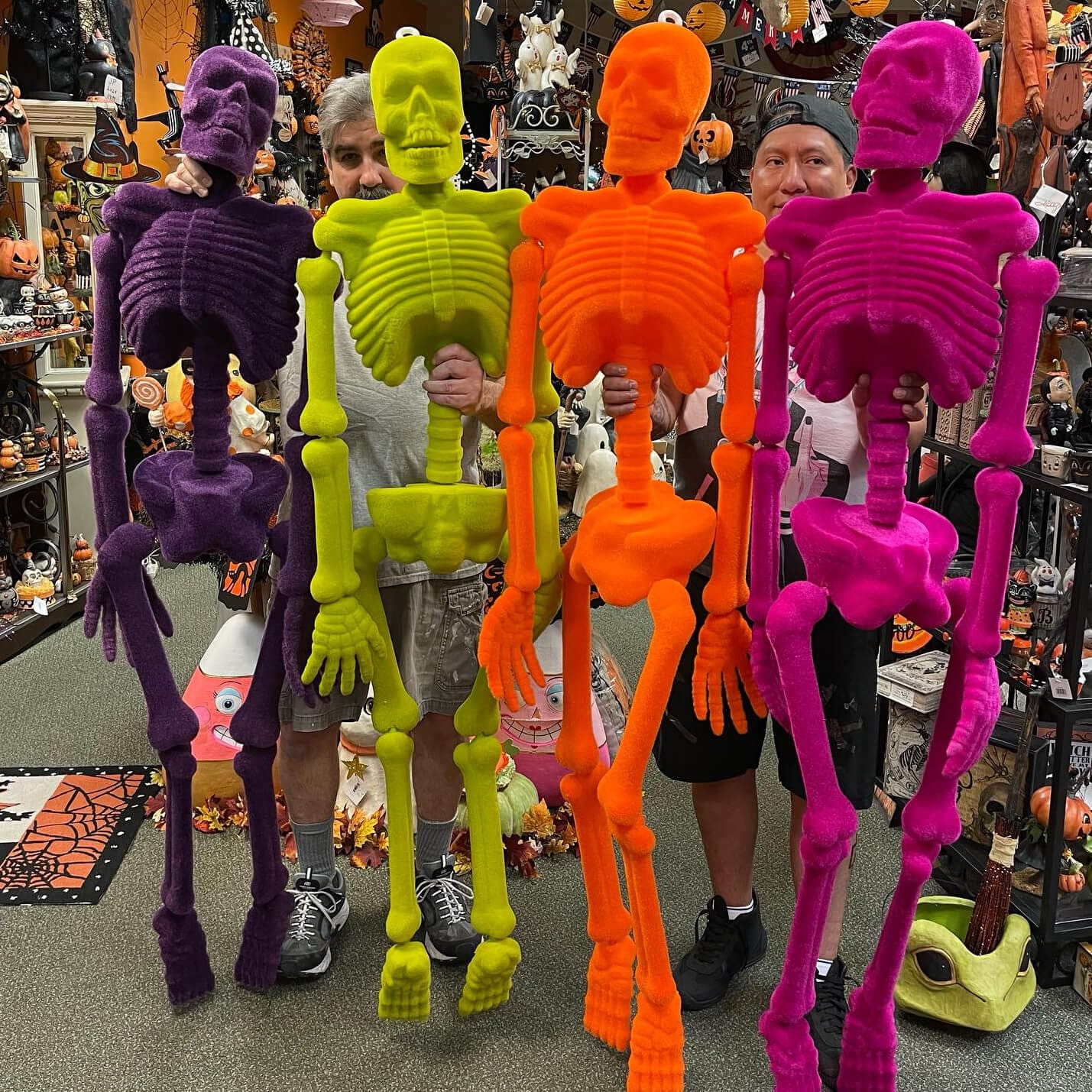 Orange Flocked Skeleton - Halloween